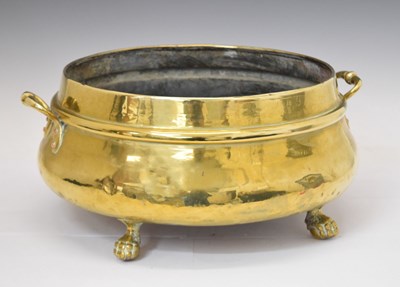 Lot 494 - Early 20th century gilt metal finish twin handled coal/log pan