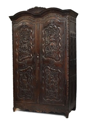 Lot 503 - Late 18th or early 19th Century French carved stained oak and fruitwood armoire