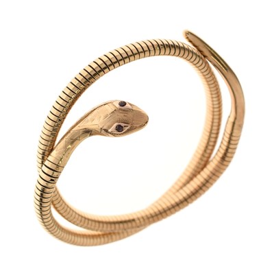Lot 37 - 9ct gold and steel spring snake bracelet