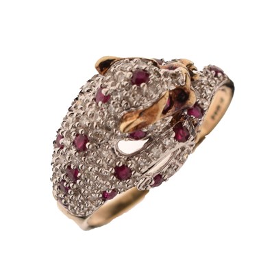 Lot 17 - 9ct gold, ruby and diamond 'Panther' ring