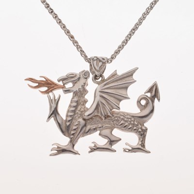 Lot 51 - Cymru Gold- Silver and rose gold Welsh dragon pendant