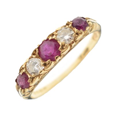 Lot 18 - 18ct gold ruby and diamond five-stone ring