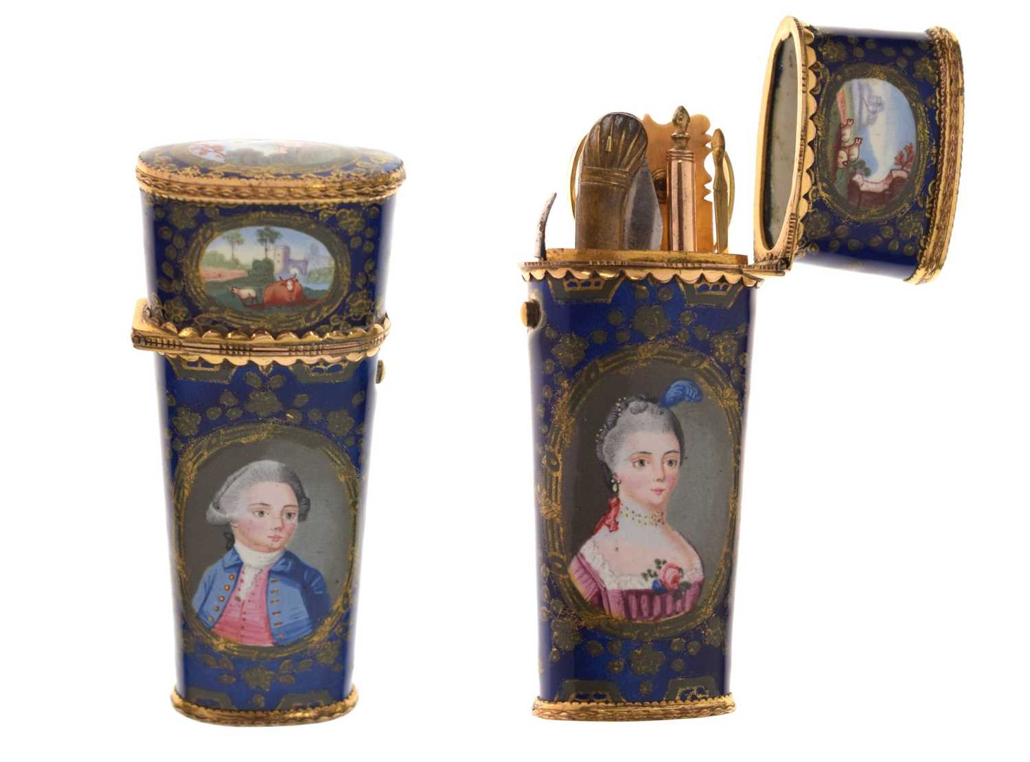 Lot 127 - Good early George III South Staffordshire enamel etui, circa 1770
