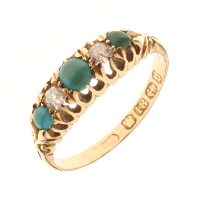 Lot 19 - Victorian turquoise and diamond five stone 18ct gold ring