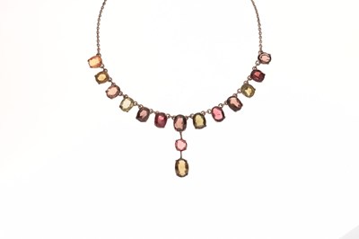 Lot 51 - Early 20th century tourmaline white metal fringe necklace