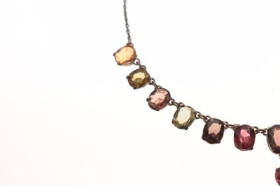 Lot 51 - Early 20th century tourmaline white metal fringe necklace