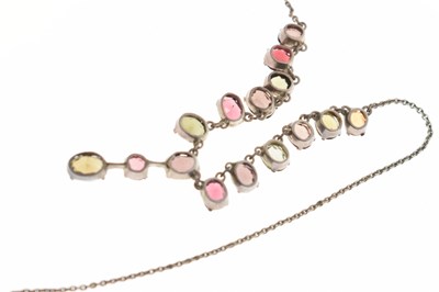 Lot 51 - Early 20th century tourmaline white metal fringe necklace