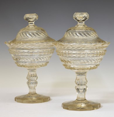 Lot 473 - Pair of cut glass sweetmeat dishes and covers