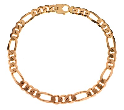 Lot 32 - Heavy gauge filed curb link yellow metal chain, stamped '14K Italy'