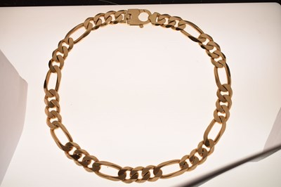 Lot 32 - Heavy gauge filed curb link yellow metal chain, stamped '14K Italy'
