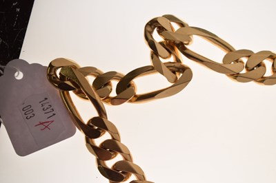 Lot 32 - Heavy gauge filed curb link yellow metal chain, stamped '14K Italy'