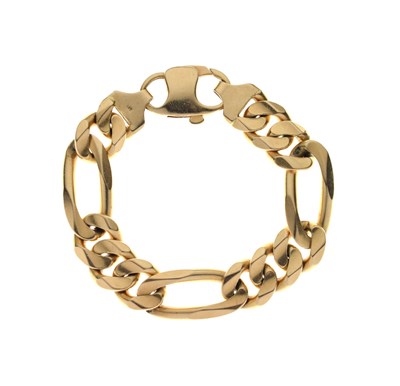 Lot 33 - Heavy gauge filed curb link yellow metal bracelet, stamped '14K' and 'Italy'