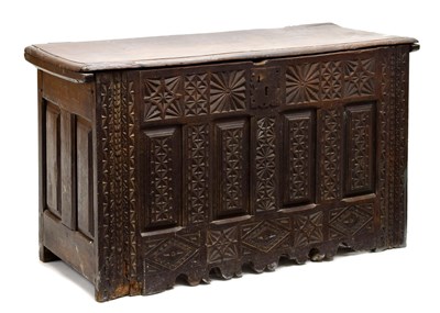Lot 746 - 17th century oak chip-carved coffer or bedding chest