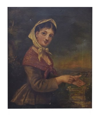 Lot 574 - 19th century oil on canvas - Peasant maiden