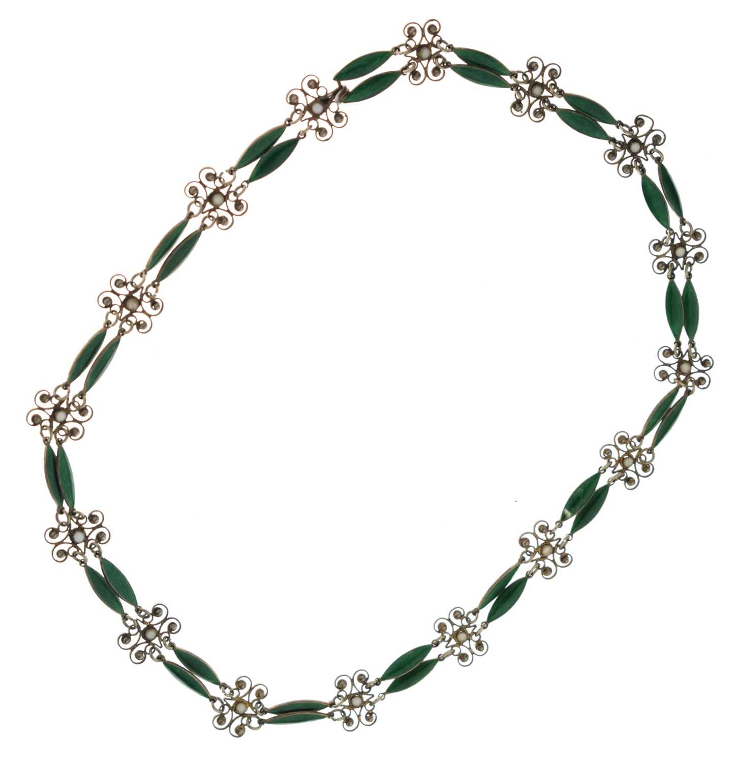 Lot 73 - Norwegian Marius Hammer white metal (950) and enamel necklace