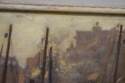 Lot 300 - Ernest Higgins Rigg (Staithes Group, 1868-1947) - Oil on board - Harbour scene
