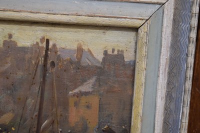 Lot 300 - Ernest Higgins Rigg (Staithes Group, 1868-1947) - Oil on board - Harbour scene