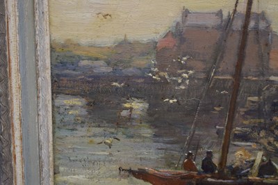 Lot 300 - Ernest Higgins Rigg (Staithes Group, 1868-1947) - Oil on board - Harbour scene