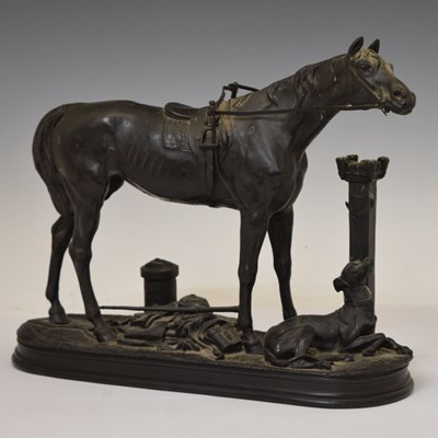 Lot 179 - Jules Moigniez (French, 1835-1894) - Bronze of 'Little Agnès', a racehorse with greyhound