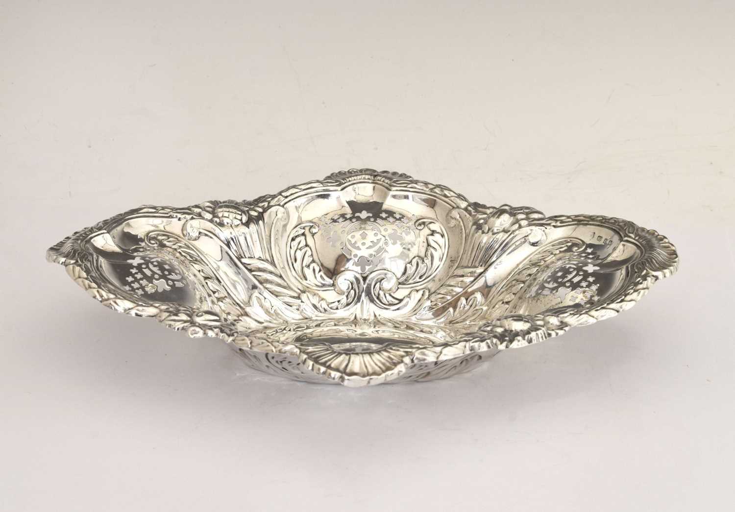 Lot 108 - Victorian silver fruit bowl with scroll foliate and pierced decoration