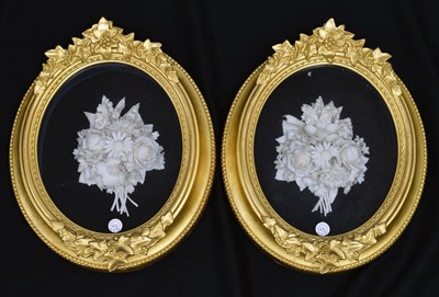 Lot 319 - Pair of 19th century biscuit porcelain flower posies