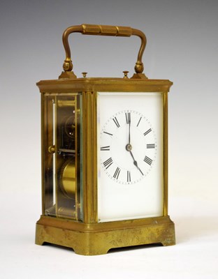 Lot 480 - Rare late 19th century brass double repeater carriage clock