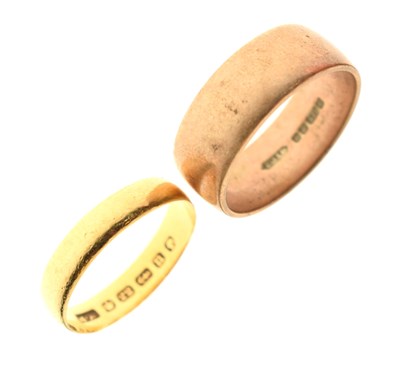 Lot 71 - 9ct gold wide wedding band, and a 22ct gold wedding band (2)