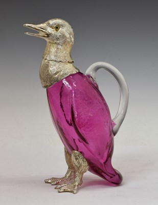 Lot 223 - 20th century novelty claret jug in the form of a duck