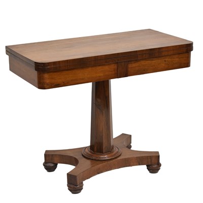 Lot 711 - Second quarter 19th century rosewood fold-over pedestal card table