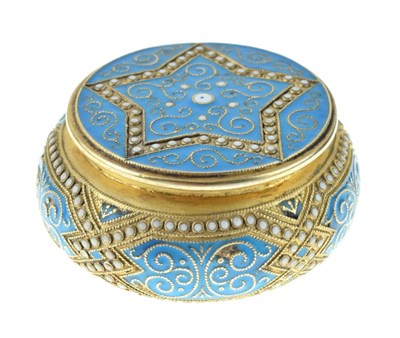 Lot 116 - Norwegian silver-gilt and blue enamel circular pot