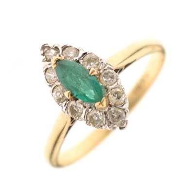 Lot 40 - Emerald and diamond 18ct gold cluster ring