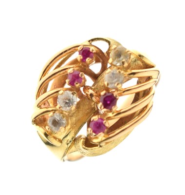 Lot 2 - Ruby (synthetic) and white stone dress ring