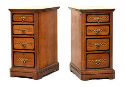 Lot 653 - Pair of converted late Victorian Aesthetic period inlaid oak inlaid pedestal chests