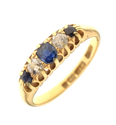 Lot 37 - Sapphire and diamond 18ct gold boat head ring