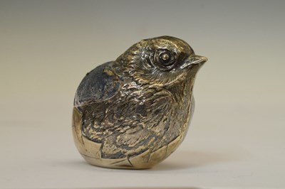 Lot 92 - Edward VII silver novelty pin cushion in the form of a hatching chick