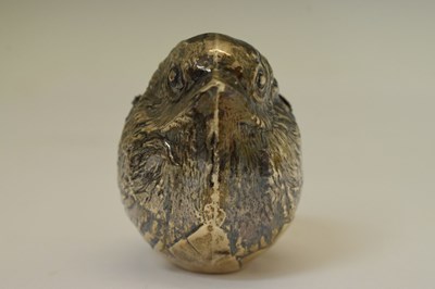 Lot 92 - Edward VII silver novelty pin cushion in the form of a hatching chick