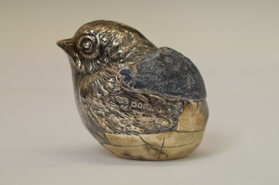 Lot 92 - Edward VII silver novelty pin cushion in the form of a hatching chick