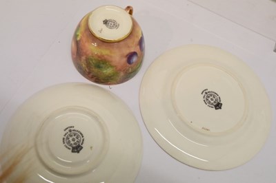 Lot 345 - Six Royal Worcester porcelain fruit painted cups, saucers and plates