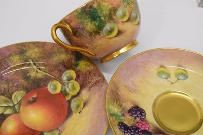Lot 345 - Six Royal Worcester porcelain fruit painted cups, saucers and plates