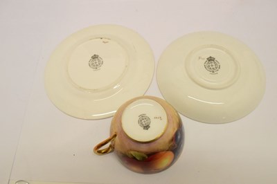 Lot 345 - Six Royal Worcester porcelain fruit painted cups, saucers and plates