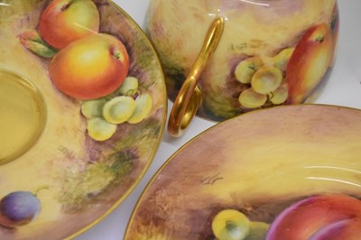 Lot 345 - Six Royal Worcester porcelain fruit painted cups, saucers and plates