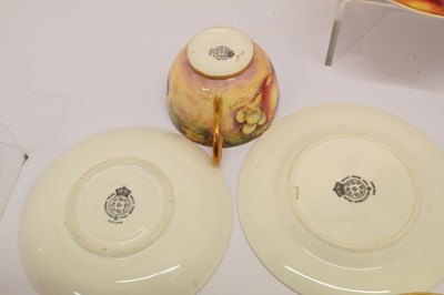Lot 345 - Six Royal Worcester porcelain fruit painted cups, saucers and plates