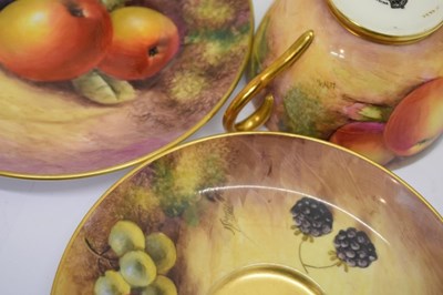 Lot 345 - Six Royal Worcester porcelain fruit painted cups, saucers and plates