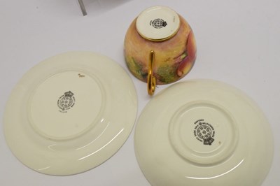 Lot 345 - Six Royal Worcester porcelain fruit painted cups, saucers and plates