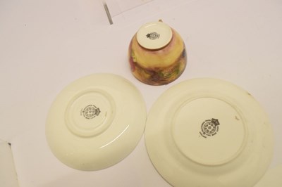 Lot 345 - Six Royal Worcester porcelain fruit painted cups, saucers and plates