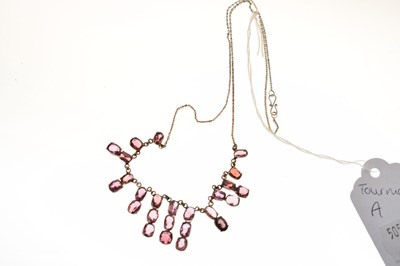 Lot 52 - Early 20th century tourmaline white metal fringe necklace