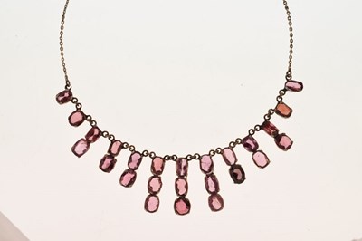 Lot 52 - Early 20th century tourmaline white metal fringe necklace