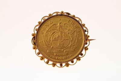 Lot 141 - South African 1 pond gold coin, 1898, in unmarked yellow metal mount