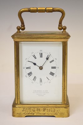 Lot 679 - Late 19th century brass carriage clock