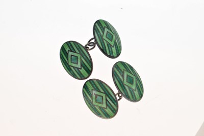 Lot 68 - Pair of Charles Horner silver and green enamel oval cufflinks